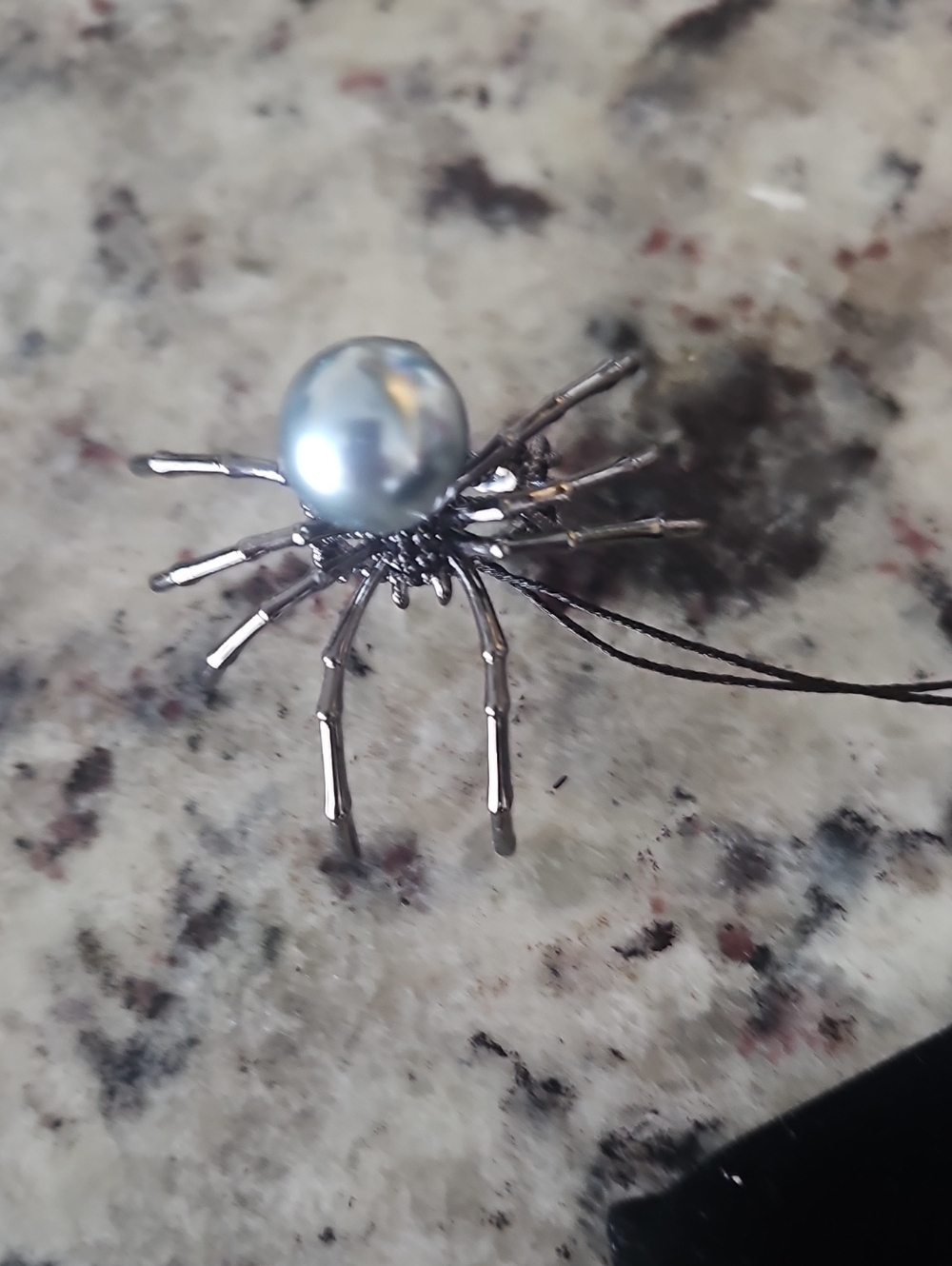 eye candy Silver Spider Ring with Blue Pearl